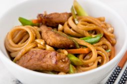 Sticky Pork and Vegetable Stir-Fry with Udon Noodles